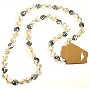 women's Pearlized White flat Bead Necklace Mid Century boho statement classic